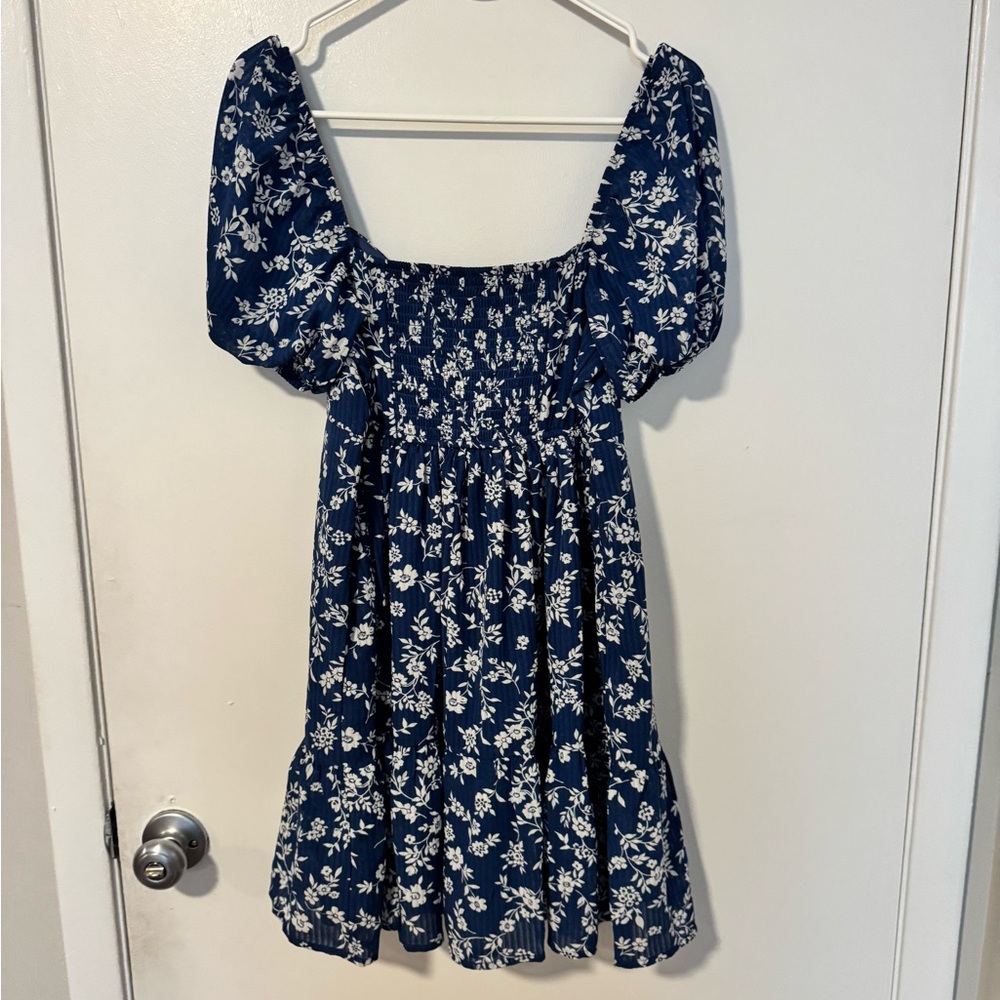 Floral Blue Puff Sleeve Dress